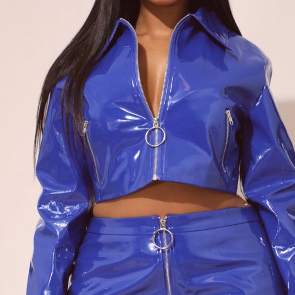 Plus Cobalt vinyl zip front crop JACKET ONLY